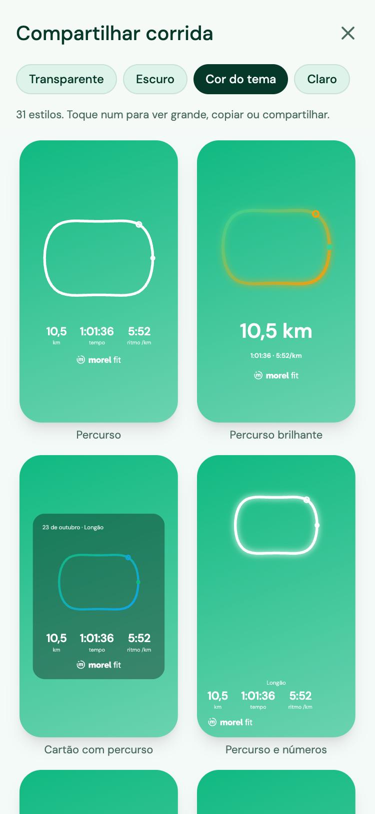 Galeria de cartões para compartilhar a corrida